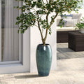 Blue Ceramic Tall Round Indoor Outdoor Planter Pot, 23"