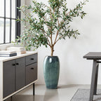 Blue Ceramic Tall Round Indoor Outdoor Planter Pot, 23"