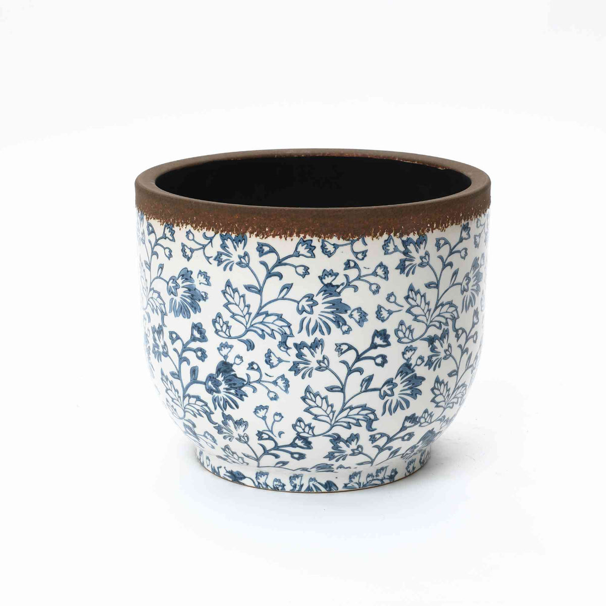 Arbor Round Ceramic Planter, Blue Floral, 13"