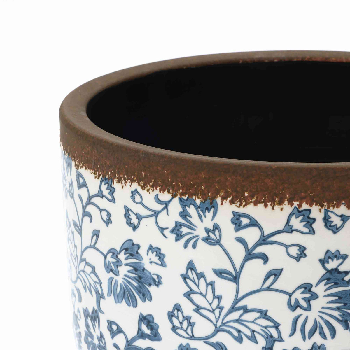 Arbor Round Ceramic Planter, Blue Floral, 13"