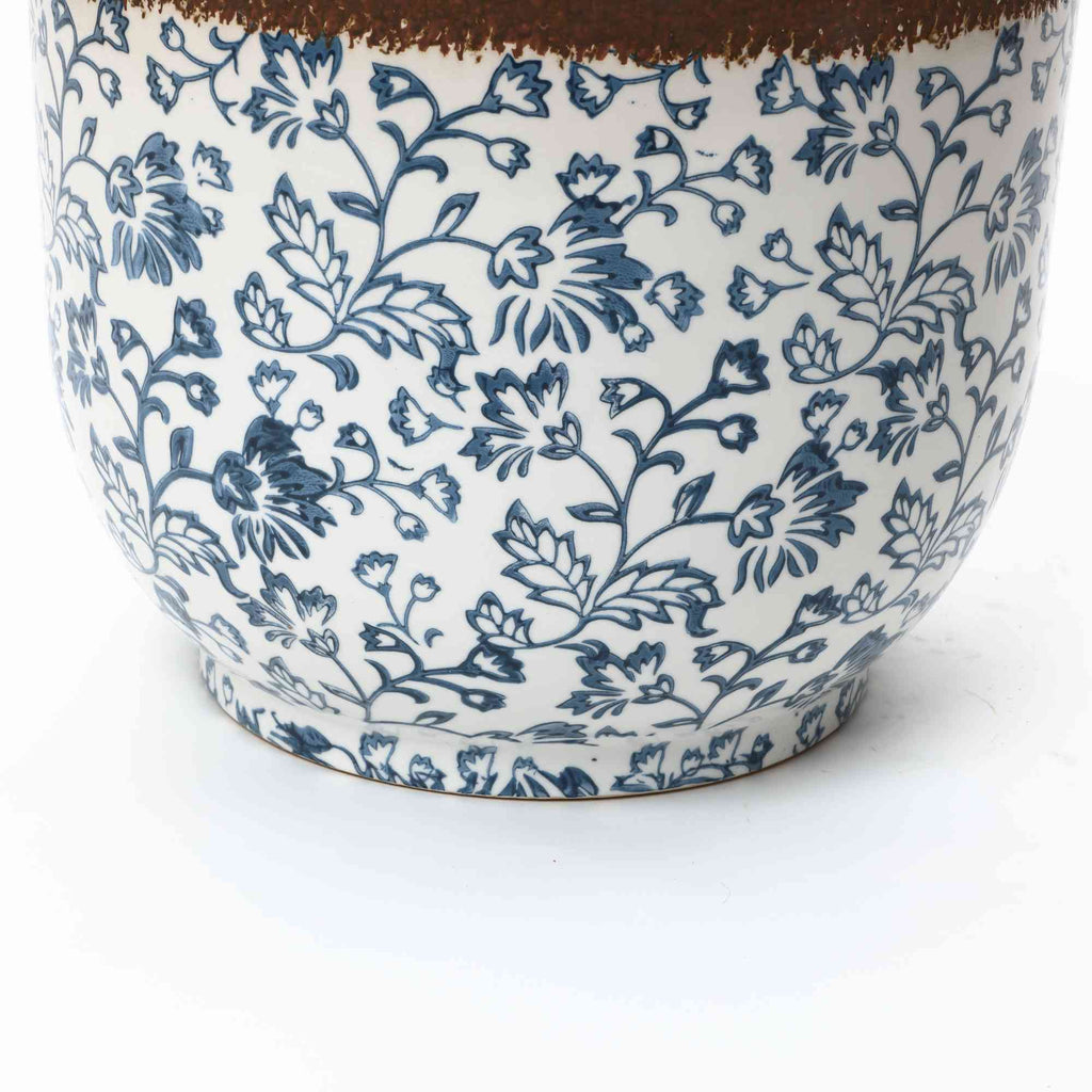 Arbor Round Ceramic Planter, Blue Floral, 13"