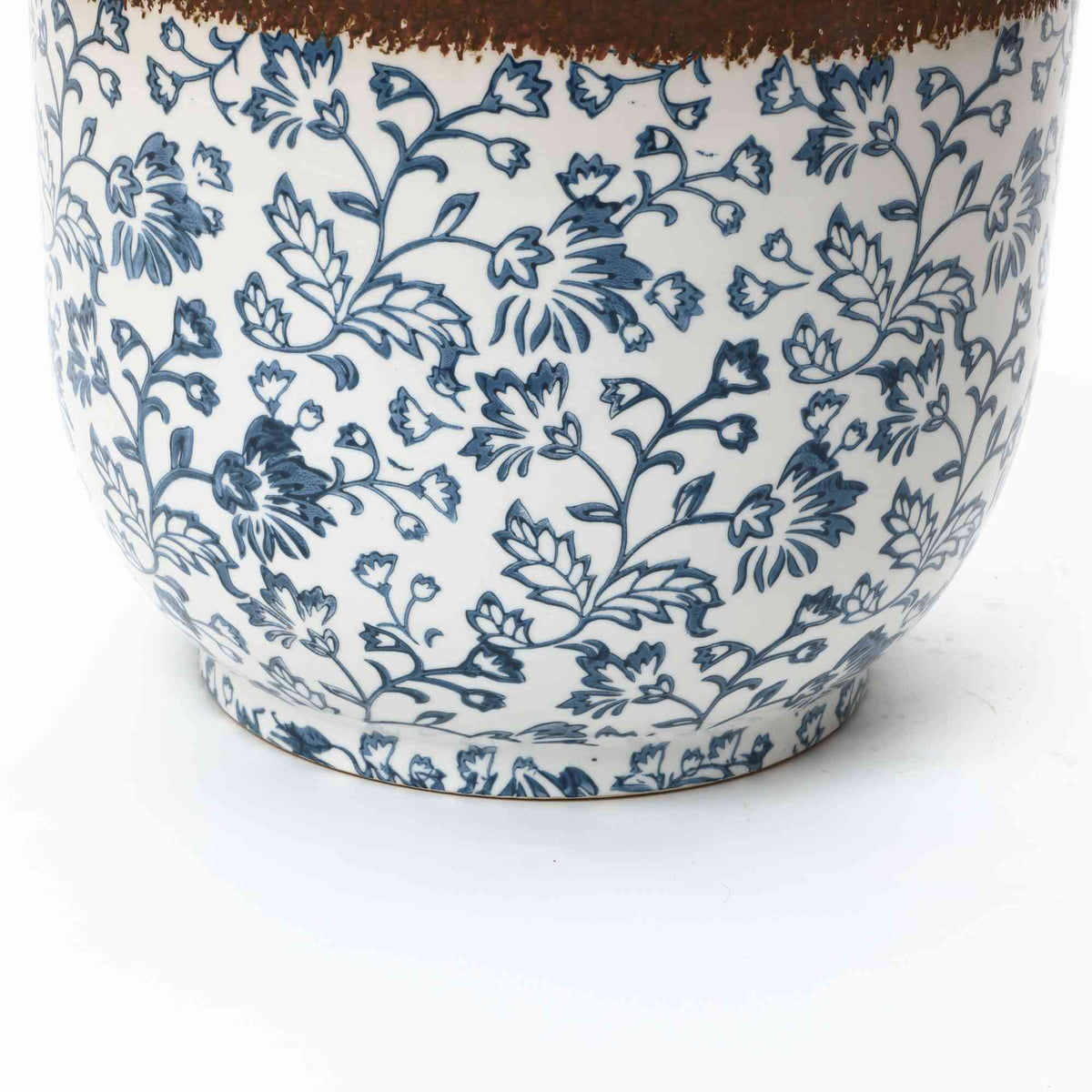 Arbor Round Ceramic Planter, Blue Floral, 13"