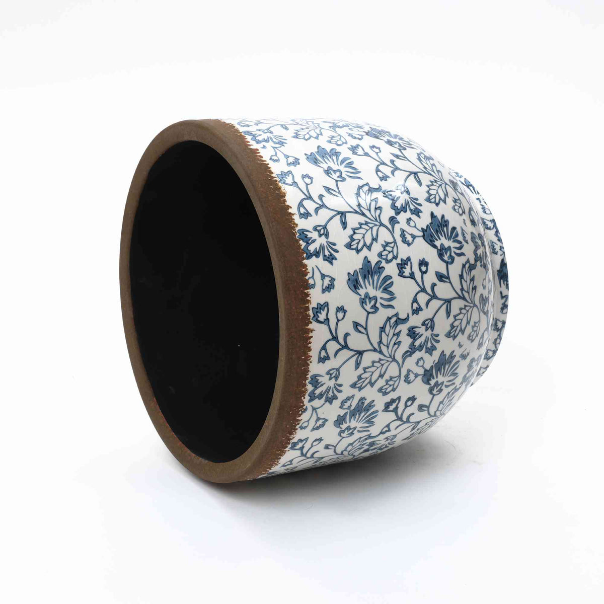 Arbor Round Ceramic Planter, Blue Floral, 11"