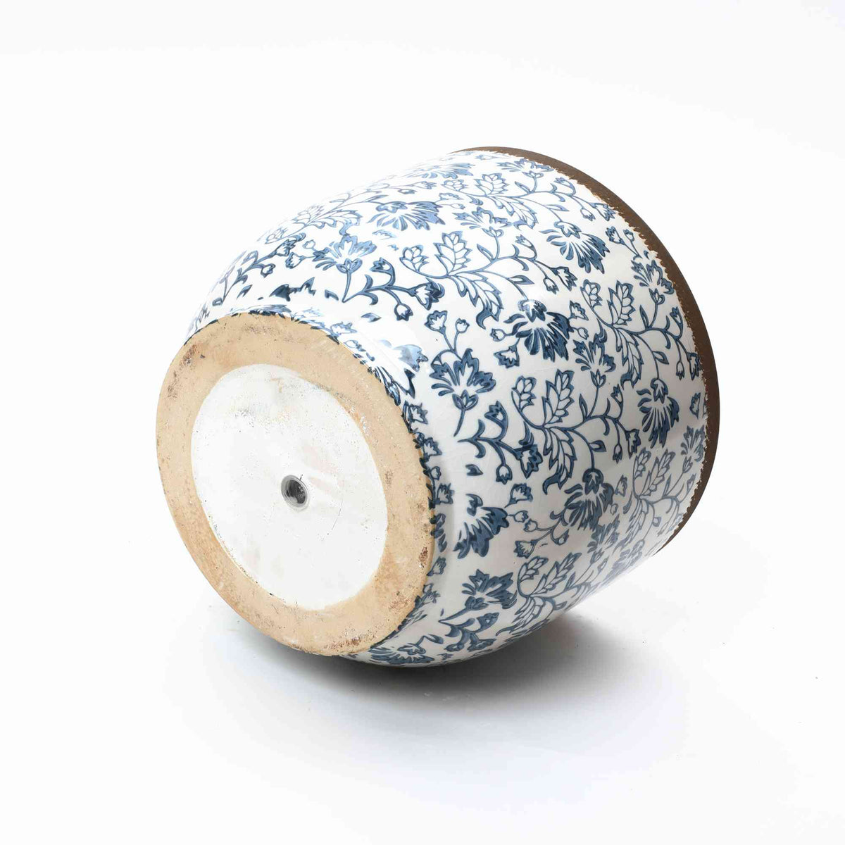 Arbor Round Ceramic Planter, Blue Floral, 11"