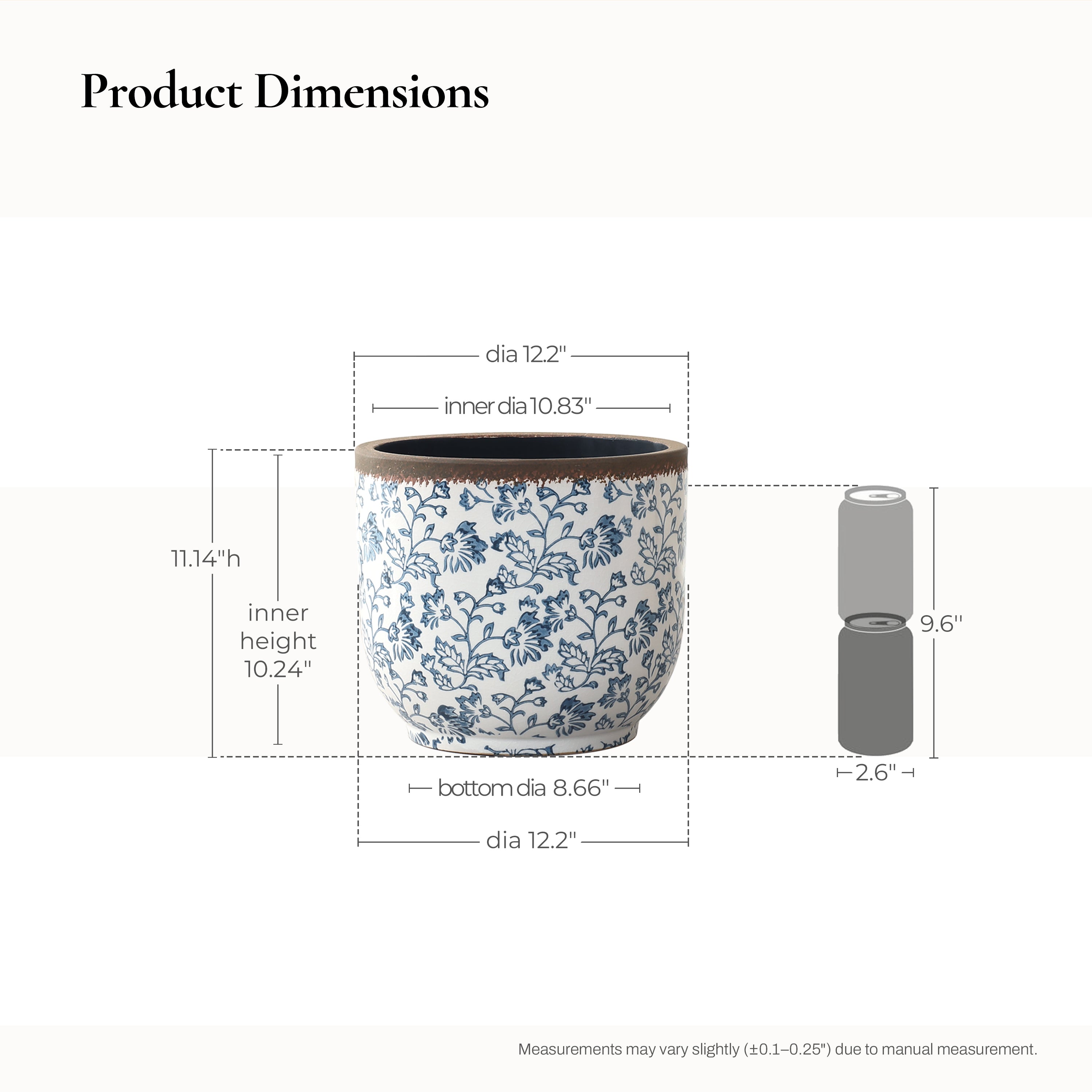 Blue Floral Tabletop Decorative Ceramic Planter, 12.4"