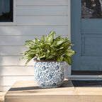 Blue Floral Tabletop Decorative Ceramic Planter, 12.4"
