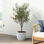 Blue Floral Tabletop Decorative Ceramic Planter, 12.4"