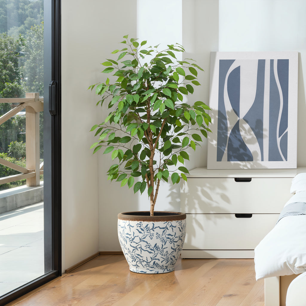 Cobalt Vine Large Ceramic Indoor Outdoor Garden Planter, 15.6"