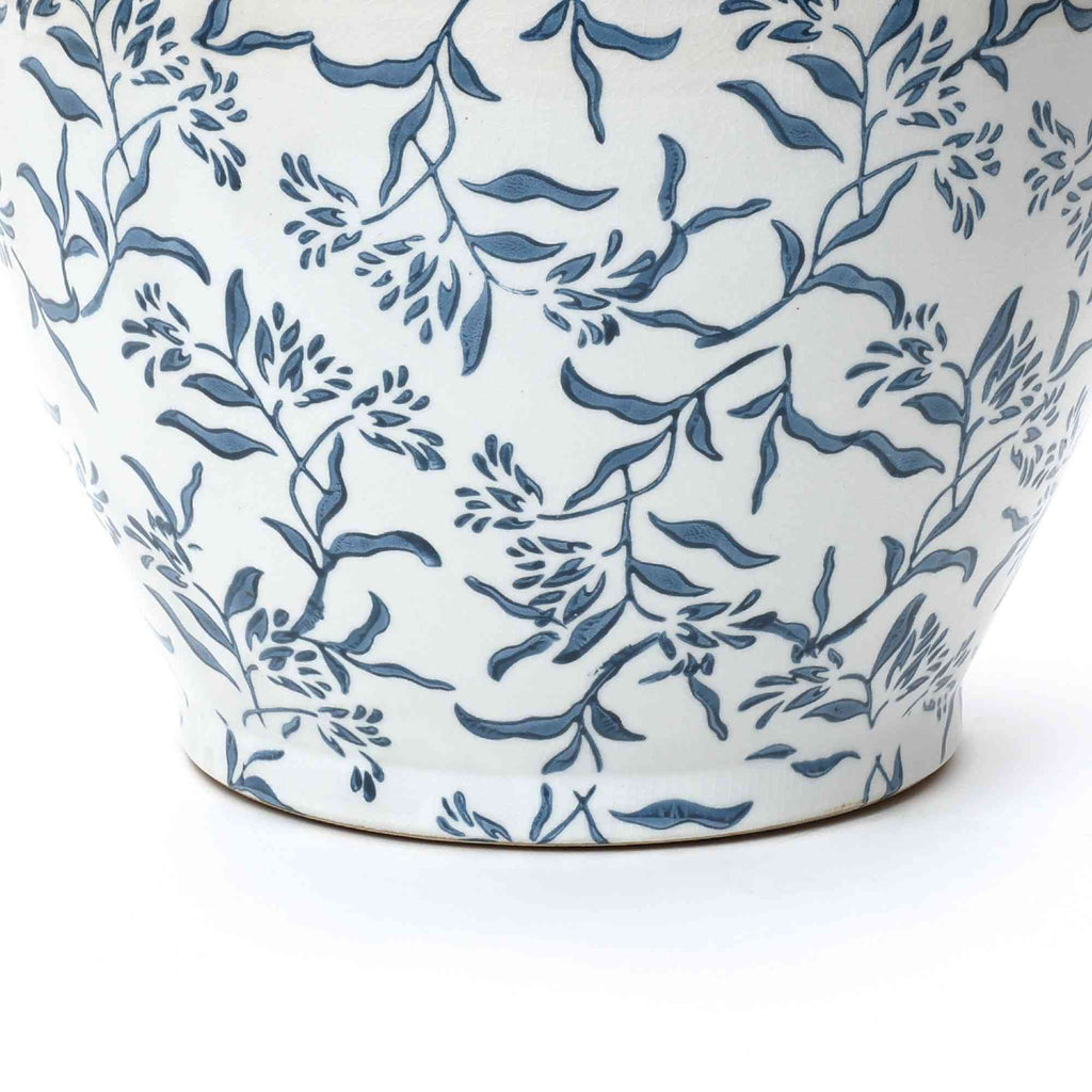 Strata Round Ceramic Planter, Blue Floral, 13"