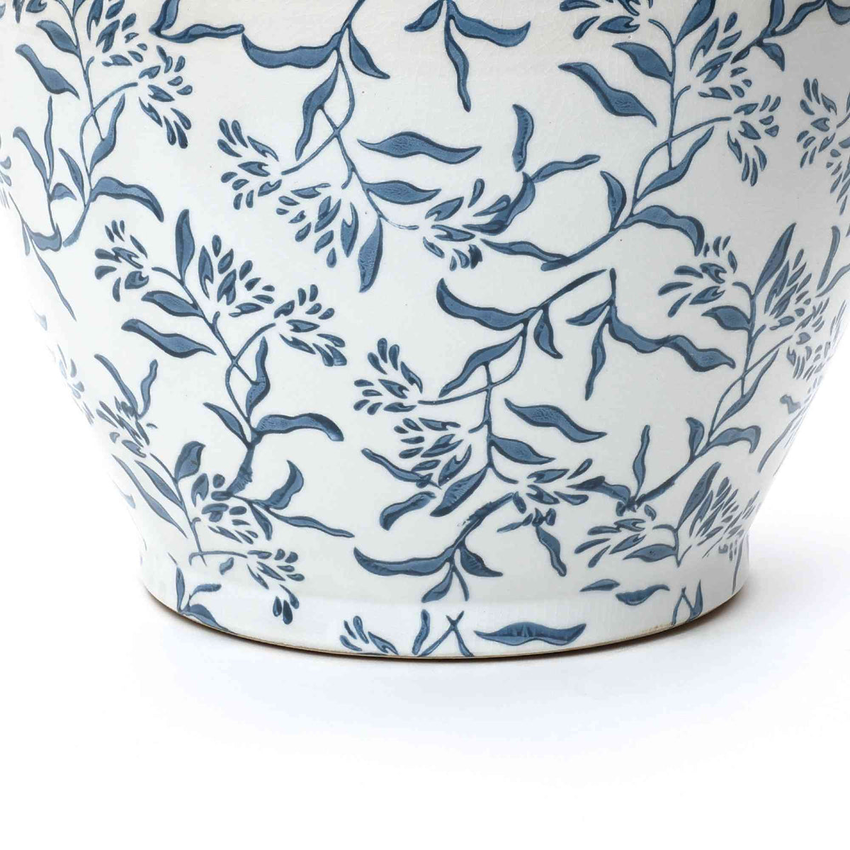 Strata Round Ceramic Planter, Blue Floral, 13"