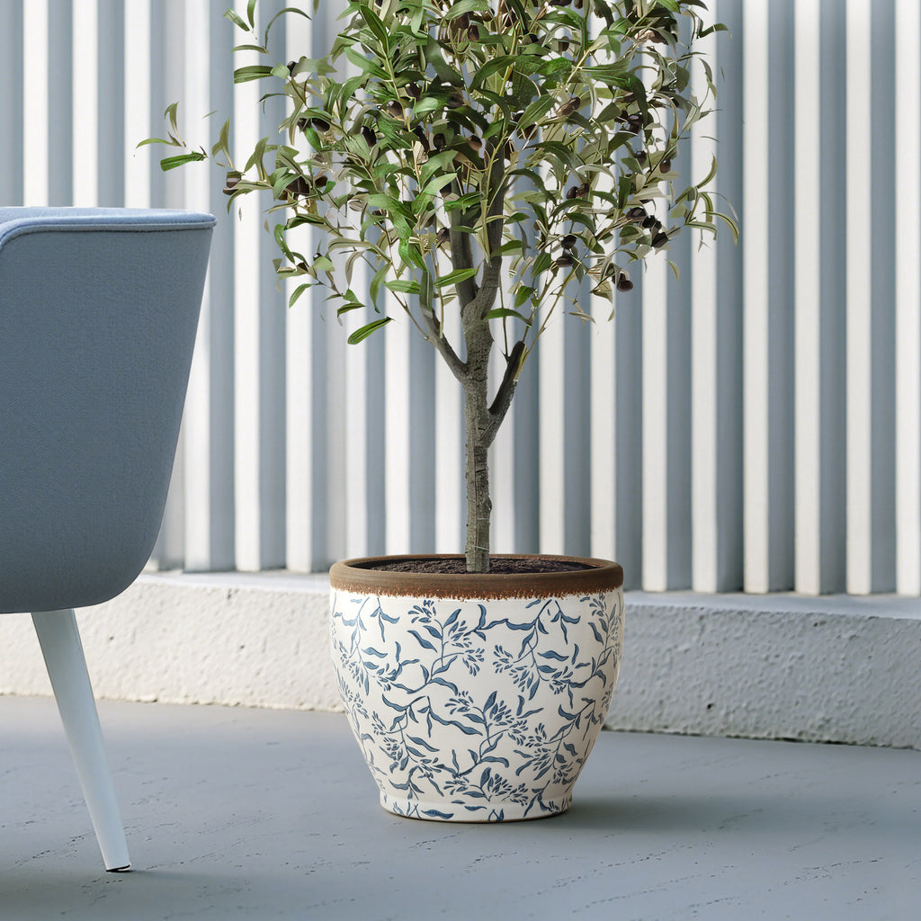 Cobalt Vine Large Ceramic Indoor Outdoor Garden Planter, 15.6"