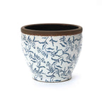 Strata Round Ceramic Planter, Blue Floral, 11"