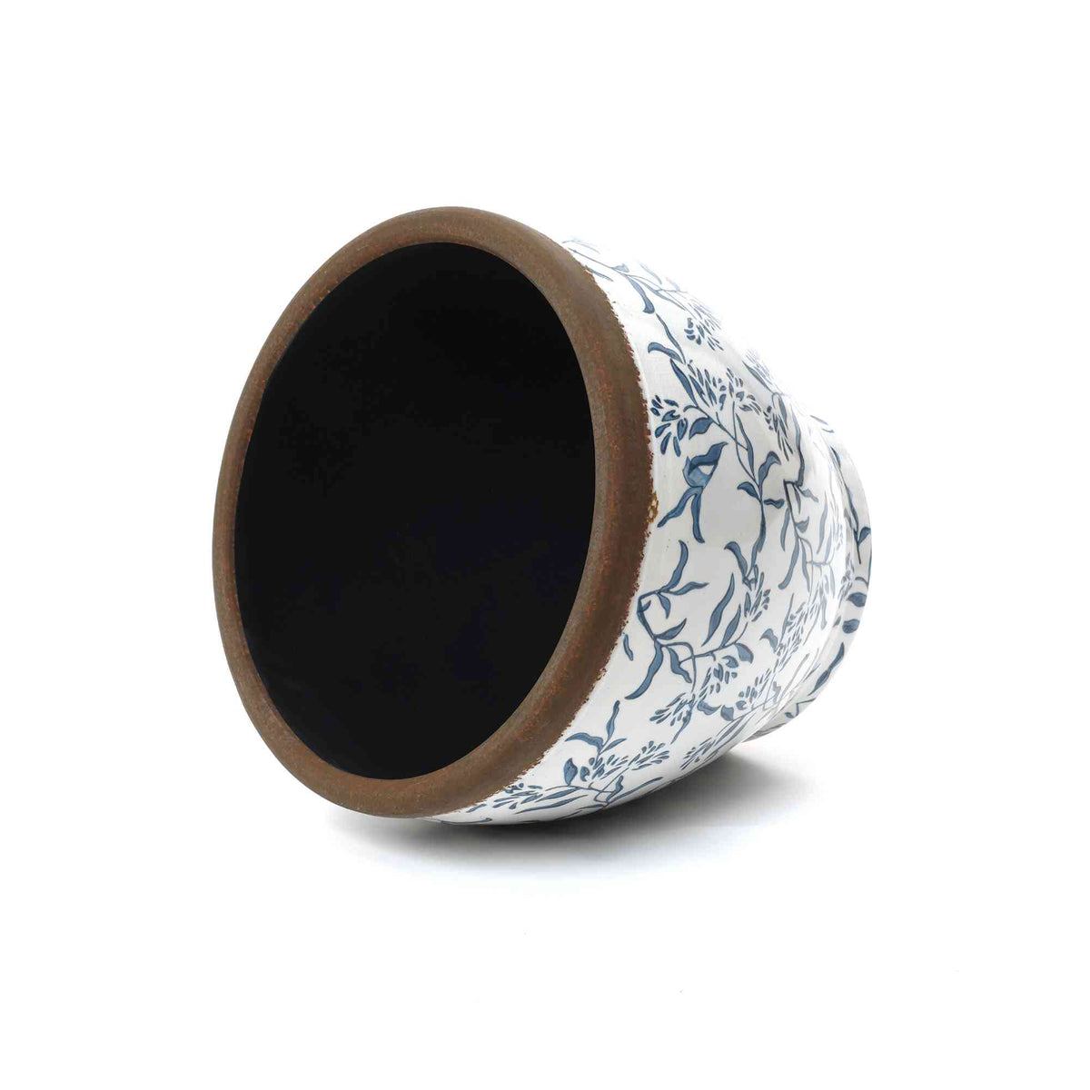 Strata Round Ceramic Planter, Blue Floral, 13"