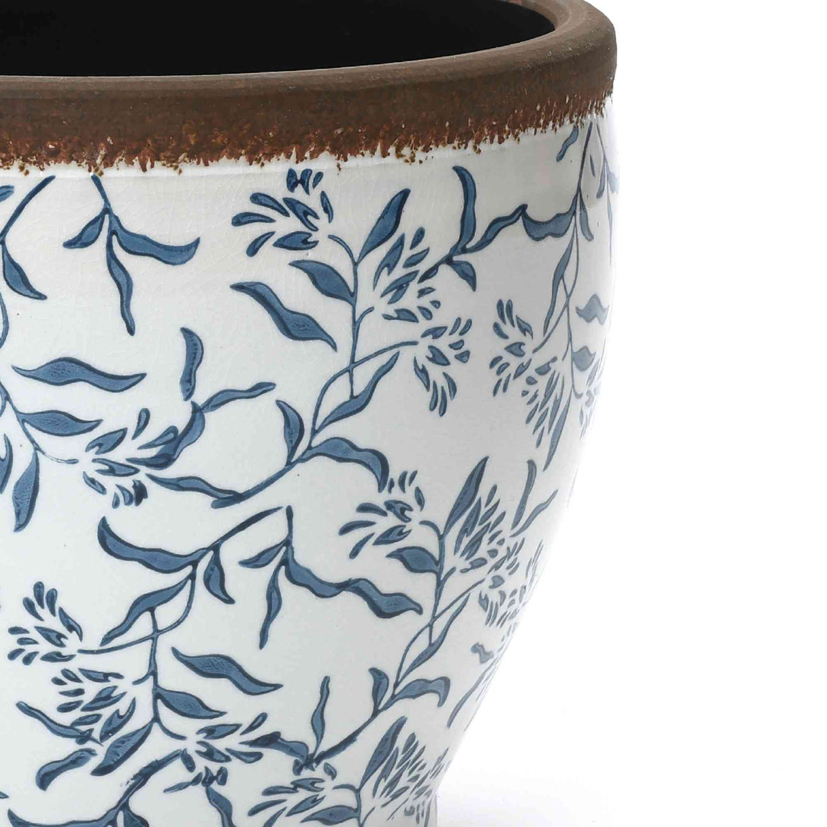 Strata Round Ceramic Planter, Blue Floral, 11"