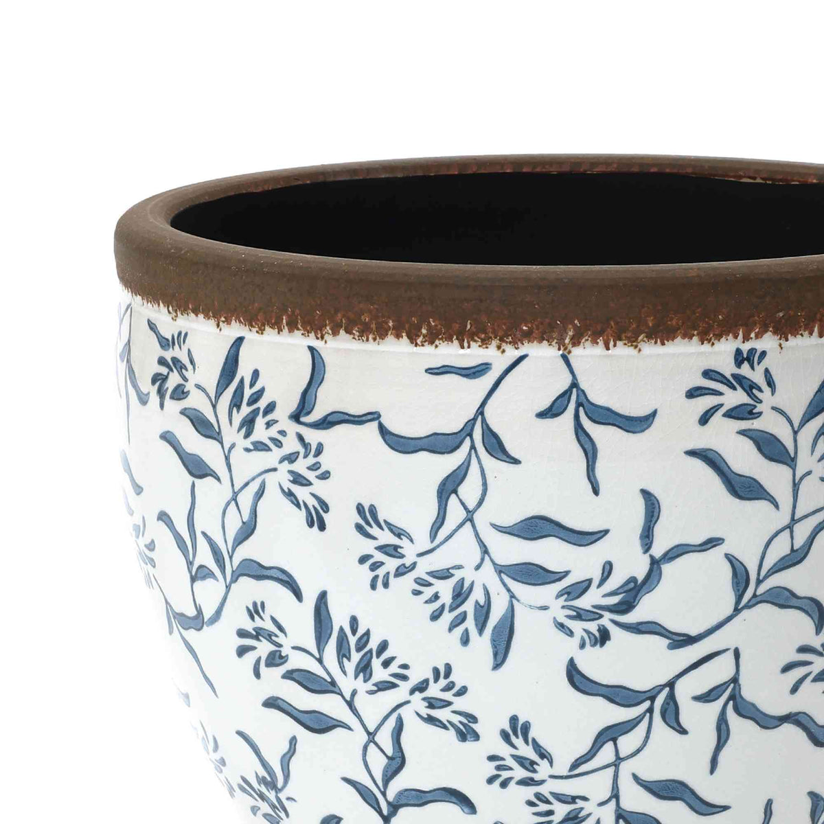 Strata Round Ceramic Planter, Blue Floral, 13"