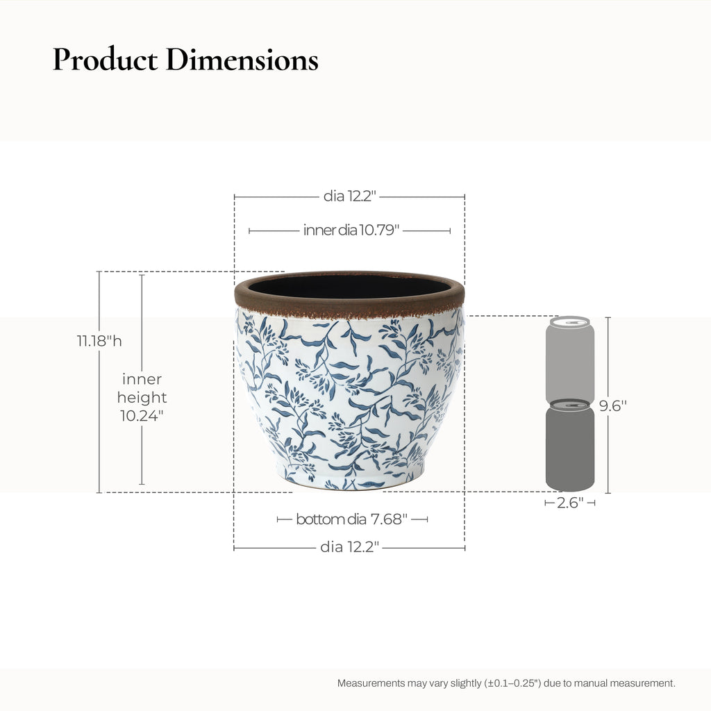 Cobalt Vine Tabletop Decorative Ceramic Planter, 12.6"