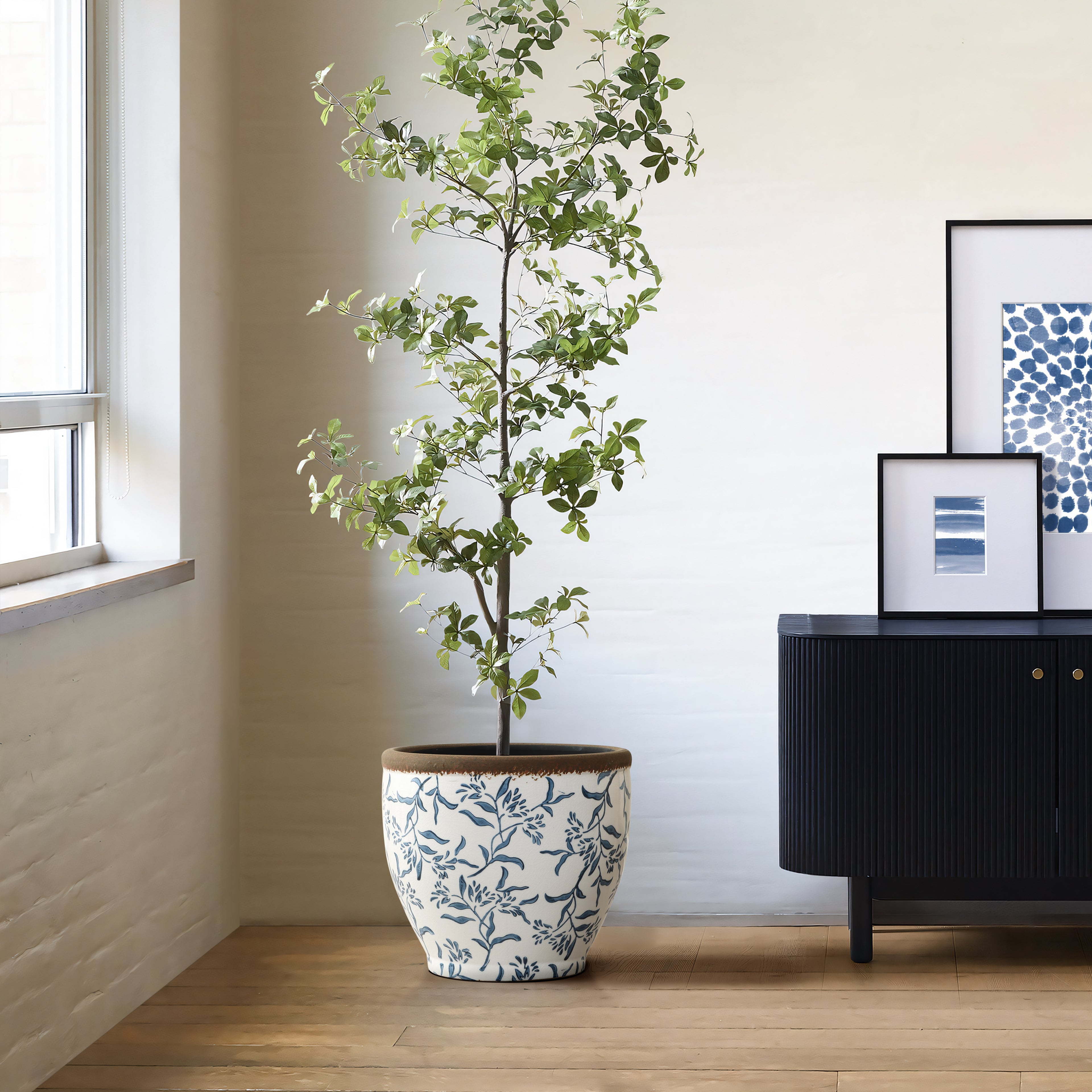 Cobalt Vine Tabletop Decorative Ceramic Planter, 12.6"