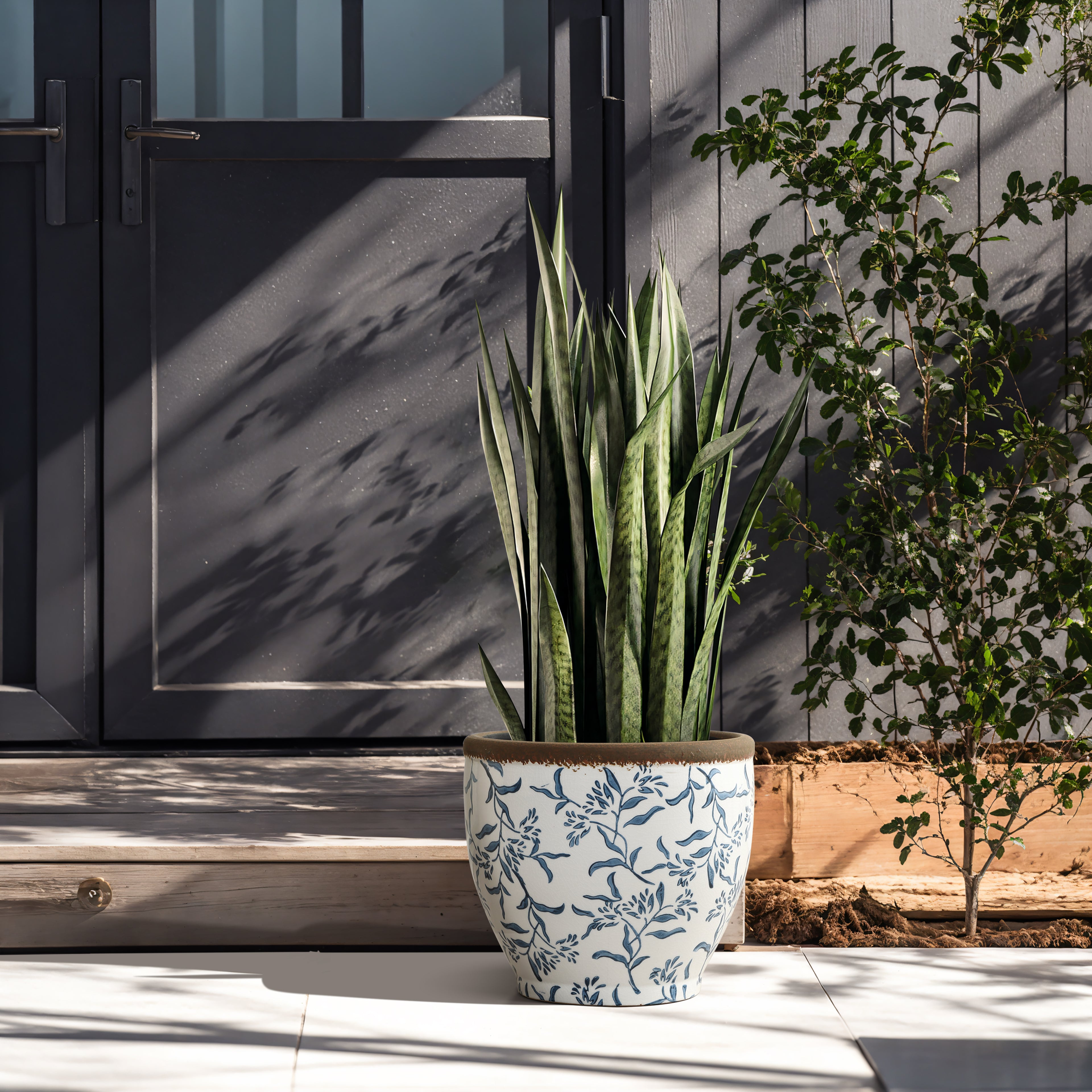 Cobalt Vine Tabletop Decorative Ceramic Planter, 12.6"