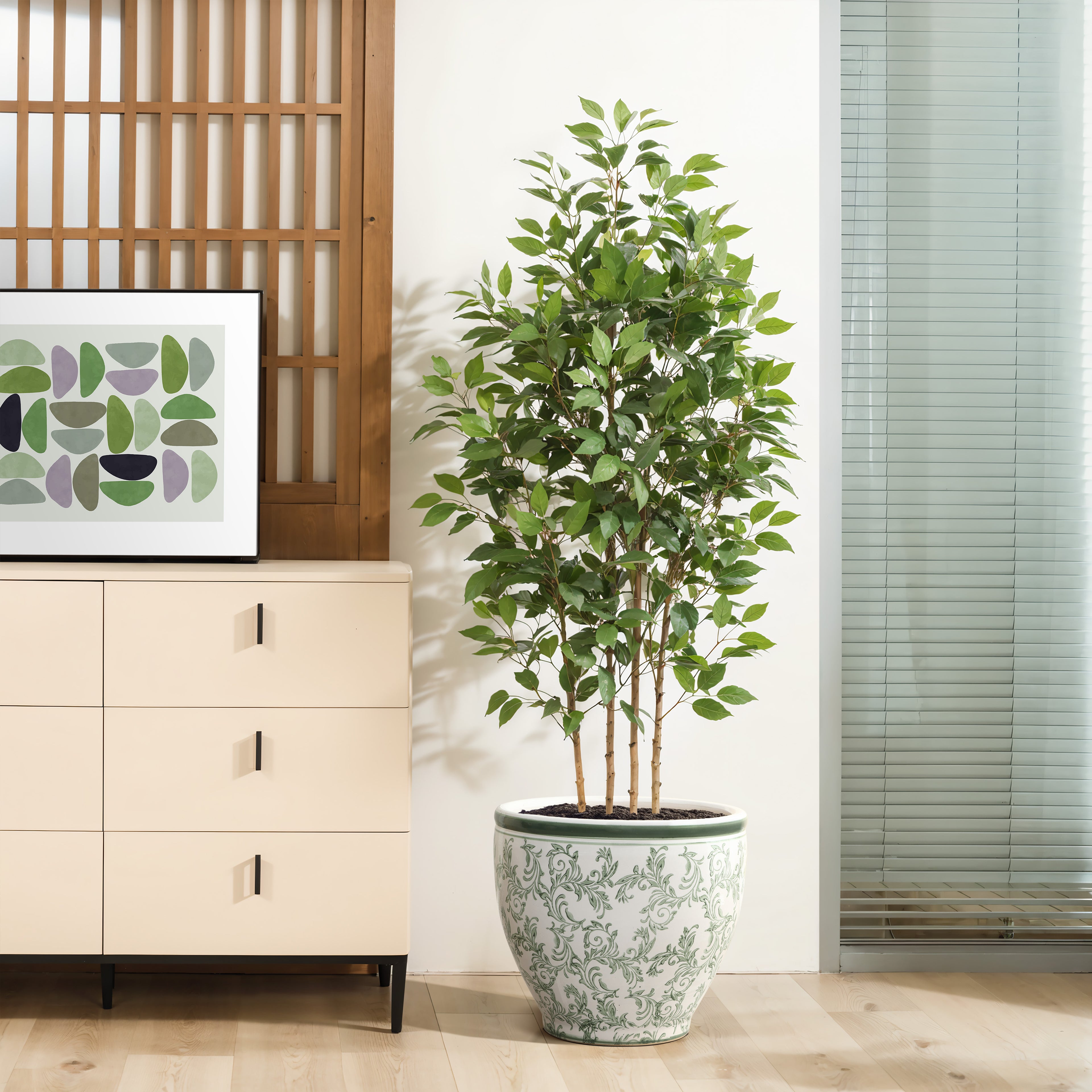 Green Paisley Large Ceramic Indoor Outdoor Garden Planter, 15.4"
