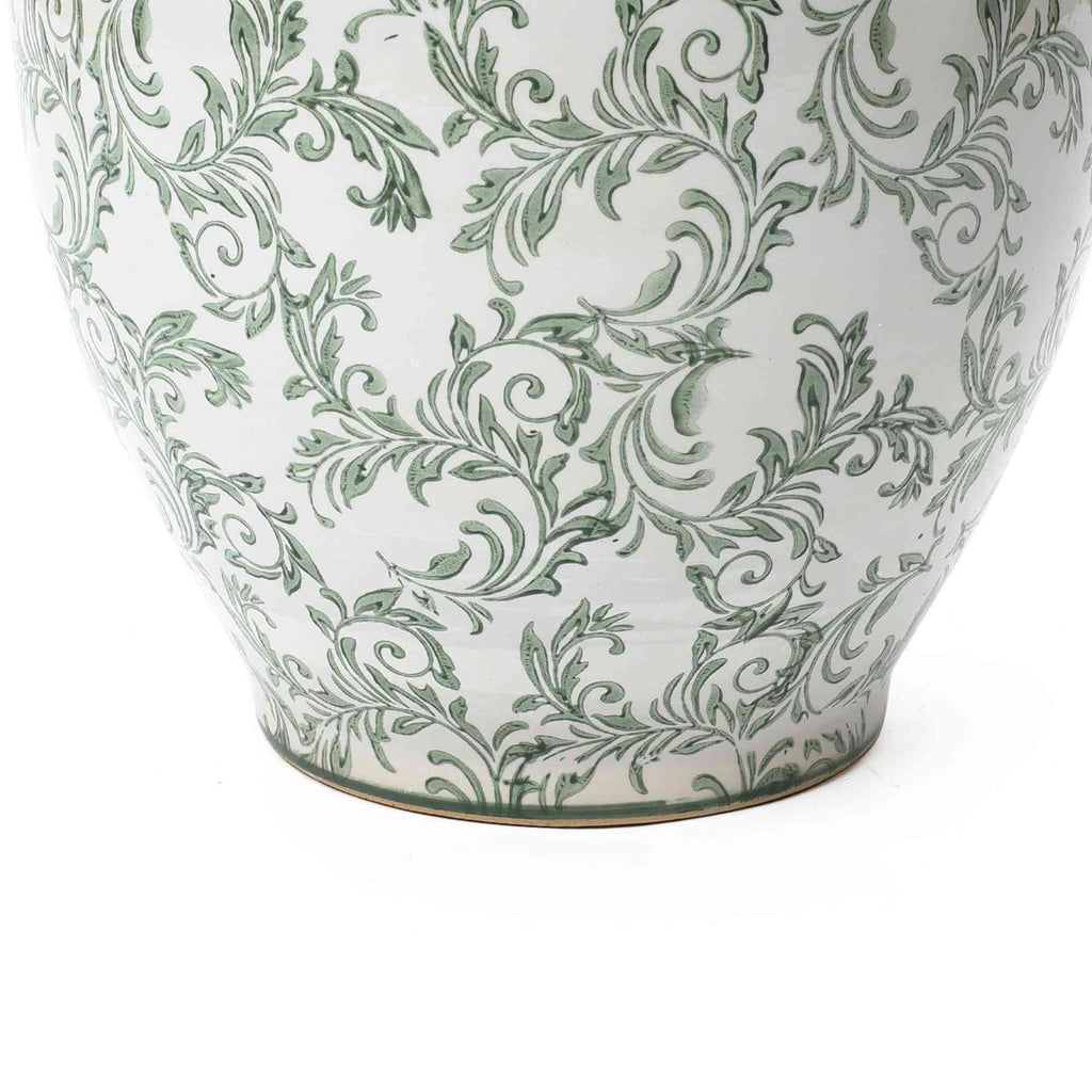 Sylvan Round Ceramic Planter, Green Paisley, 14"