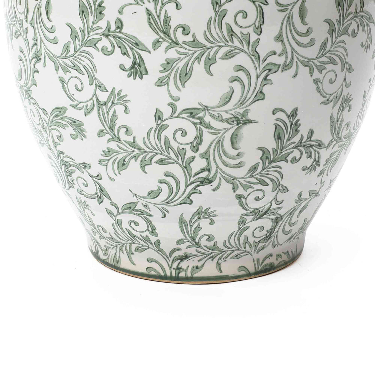 Sylvan Round Ceramic Planter, Green Paisley, 14"