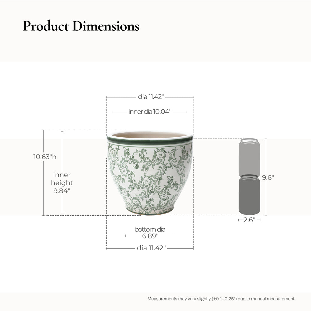 Green Paisley Tabletop Decorative Ceramic Planter Pot, 11.6"