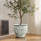 Green Paisley Tabletop Decorative Ceramic Planter Pot, 11.6"
