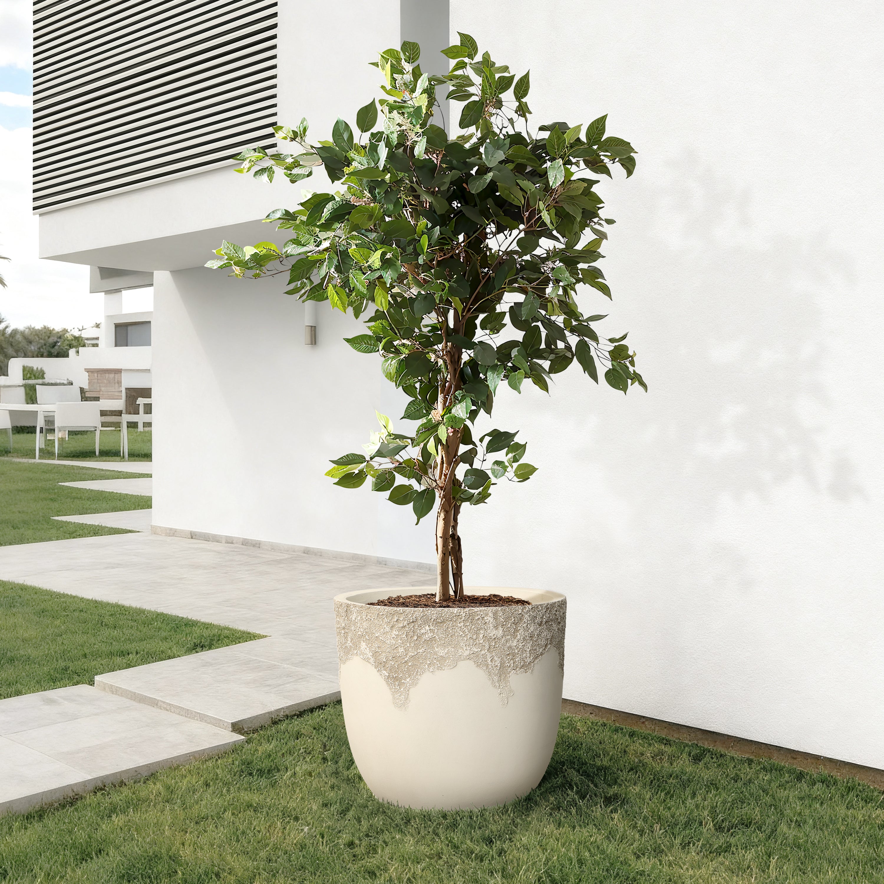 Antique Travertine Round MgO Garden Planter, 15.75"