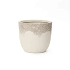 Sierra Round Travertine Stone-Textured Mgo Planter, Off-White, 14.5"