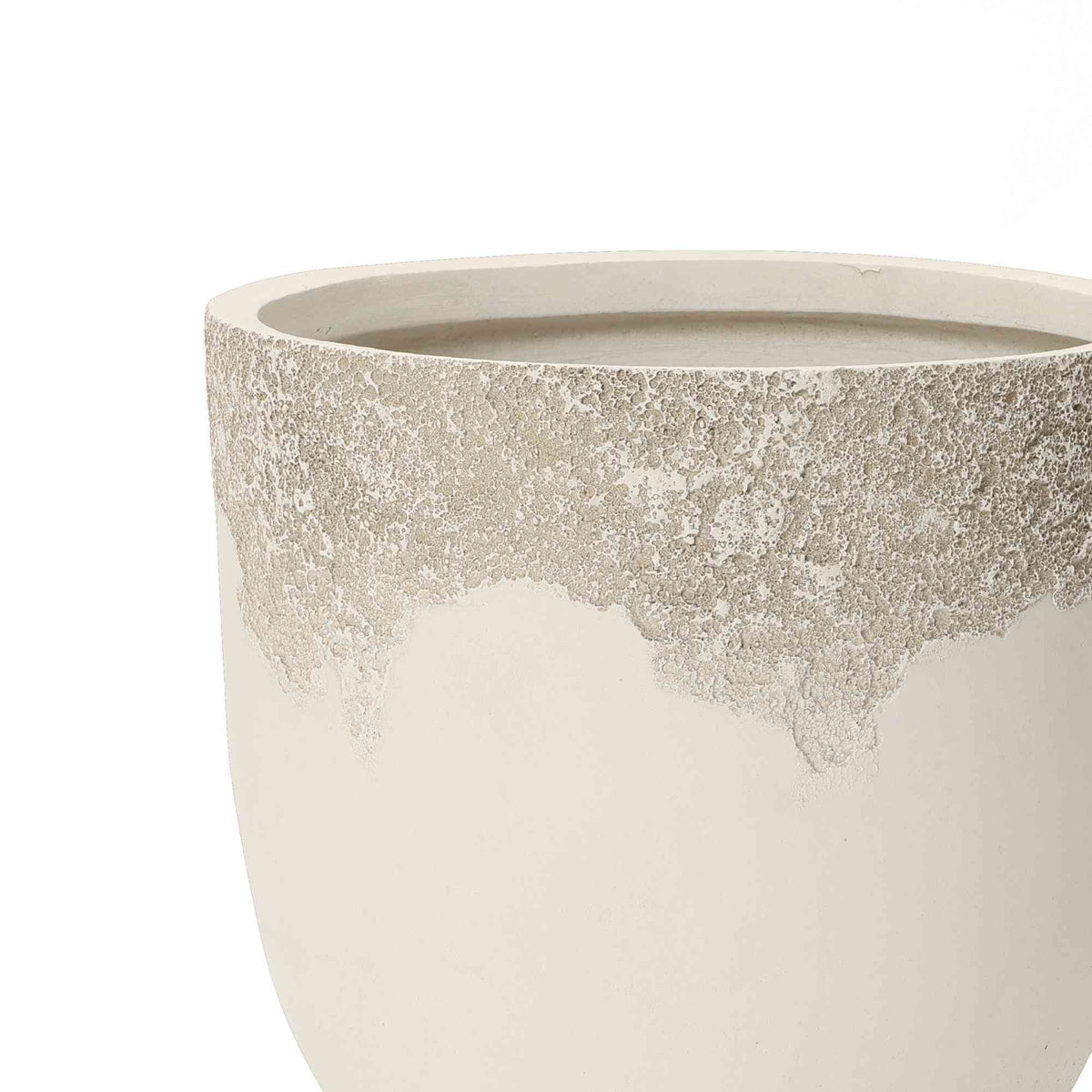 Sierra Round Travertine Stone-Textured Mgo Planter, Off-White, 14.5"