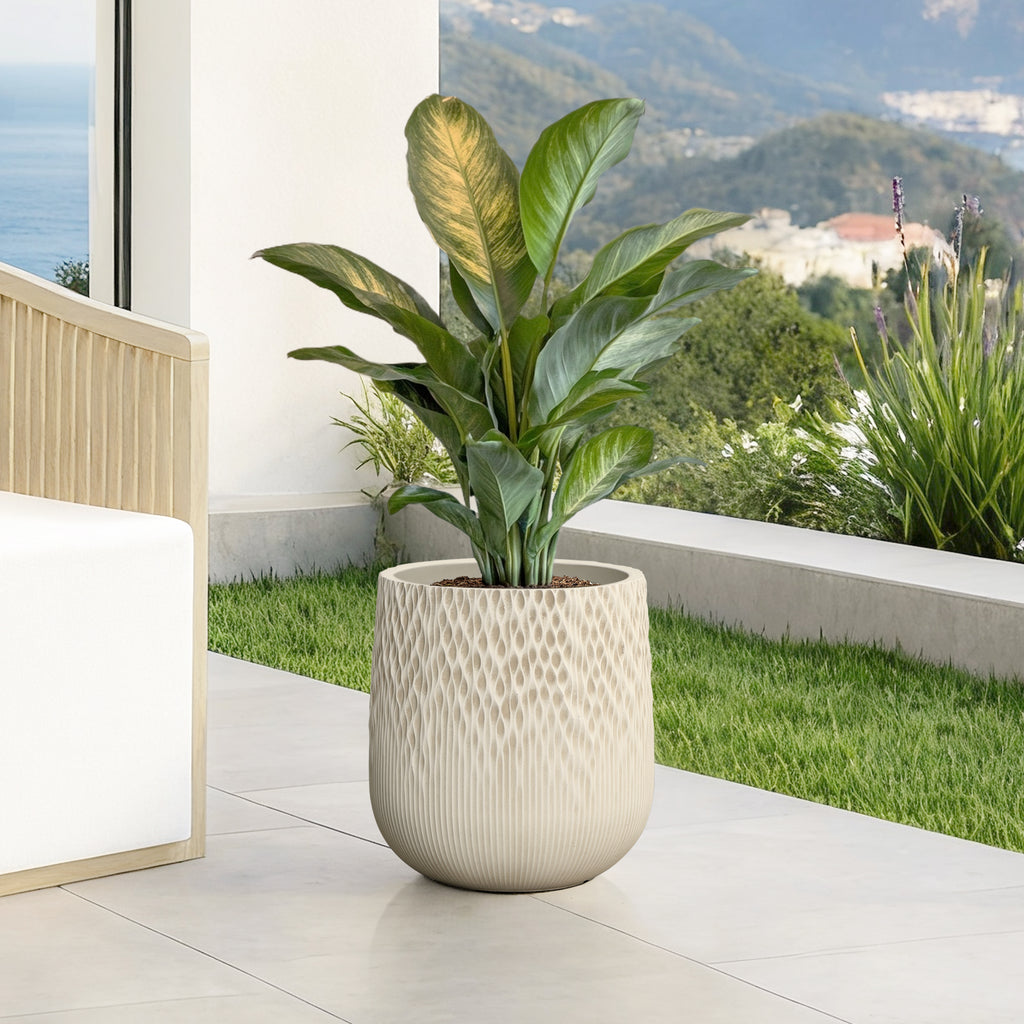 Antique White Tapered MgO Indoor Outdoor Garden Planter, 13.6"
