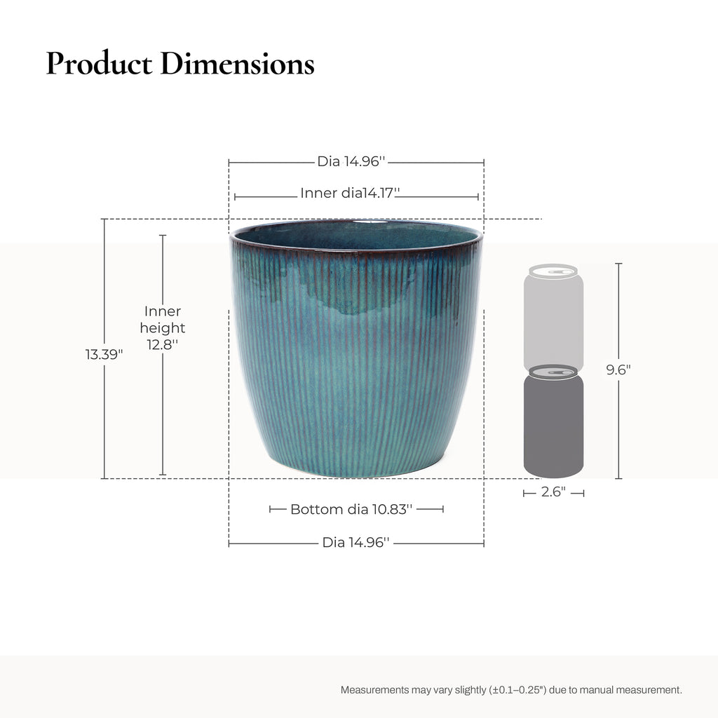 Verdis Round Striated Ceramic Planter, Blue Ombre, 15"