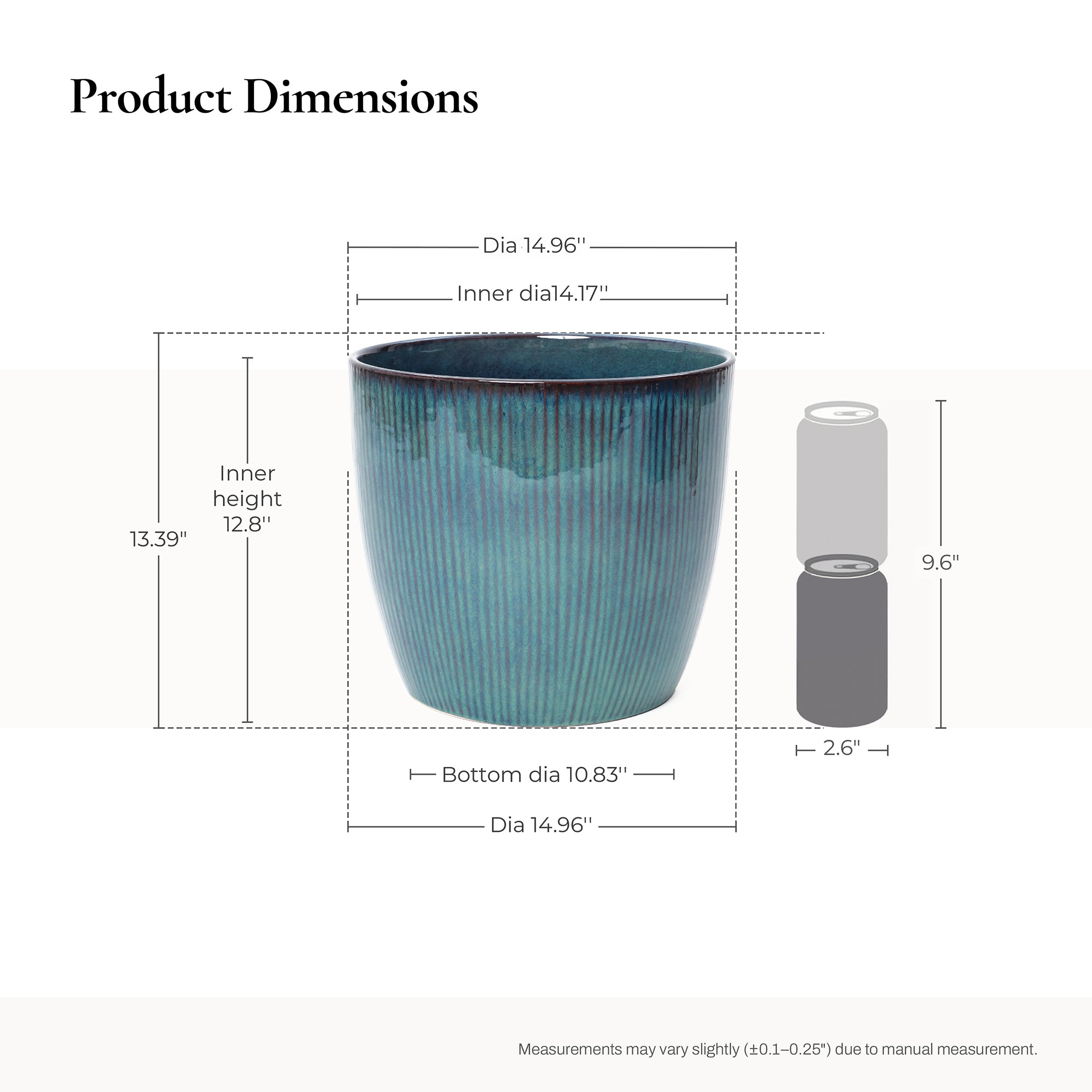 Verdis Round Striated Ceramic Planter, Blue Ombre, 15"