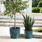 Verdis Round Striated Ceramic Planter, Blue Ombre, 15"