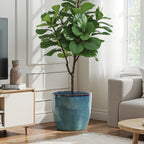 Verdis Round Striated Ceramic Planter, Blue Ombre, 15"