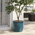 Verdis Round Striated Ceramic Planter, Blue Ombre, 15"
