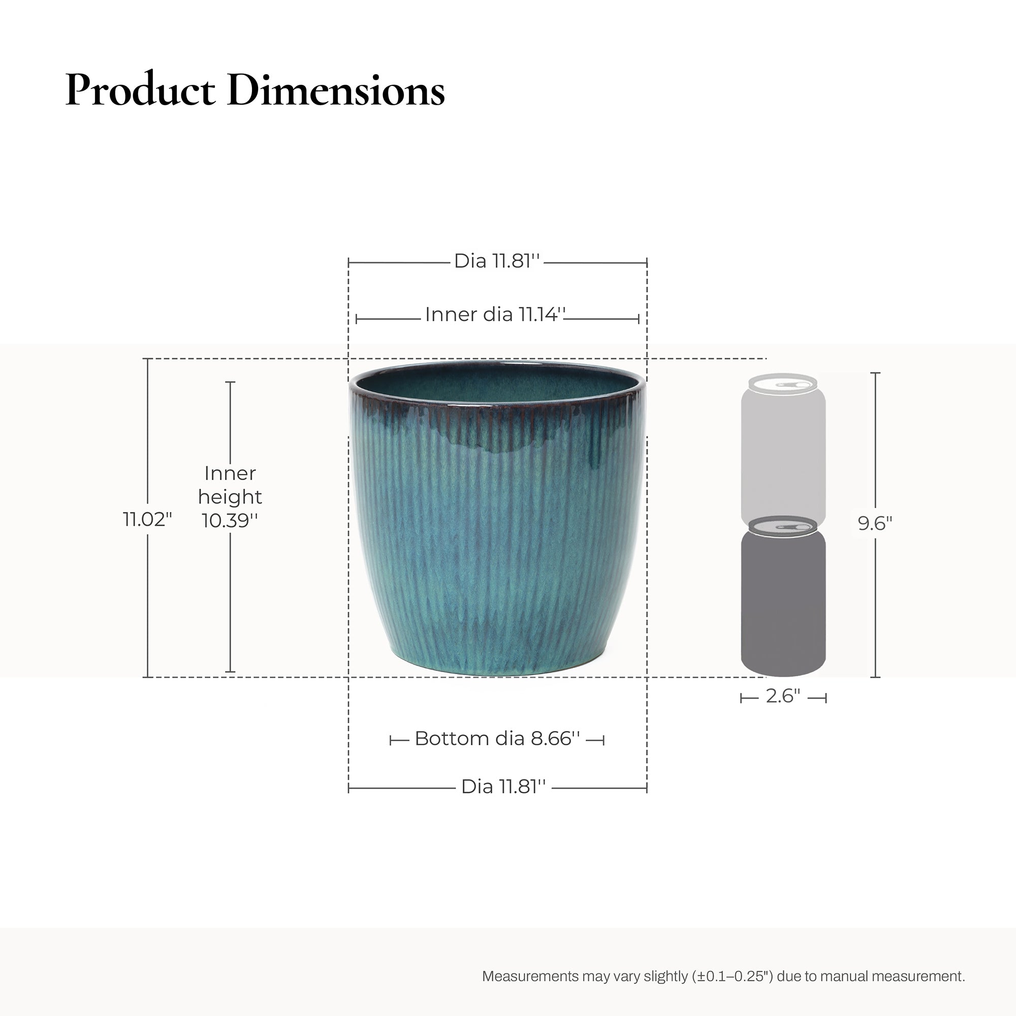 Verdis Round Striated Ceramic Planter, Blue Ombre, 12"