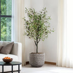 Textured Gray Grid Ceramic Garden Planter Pot, 15.75"