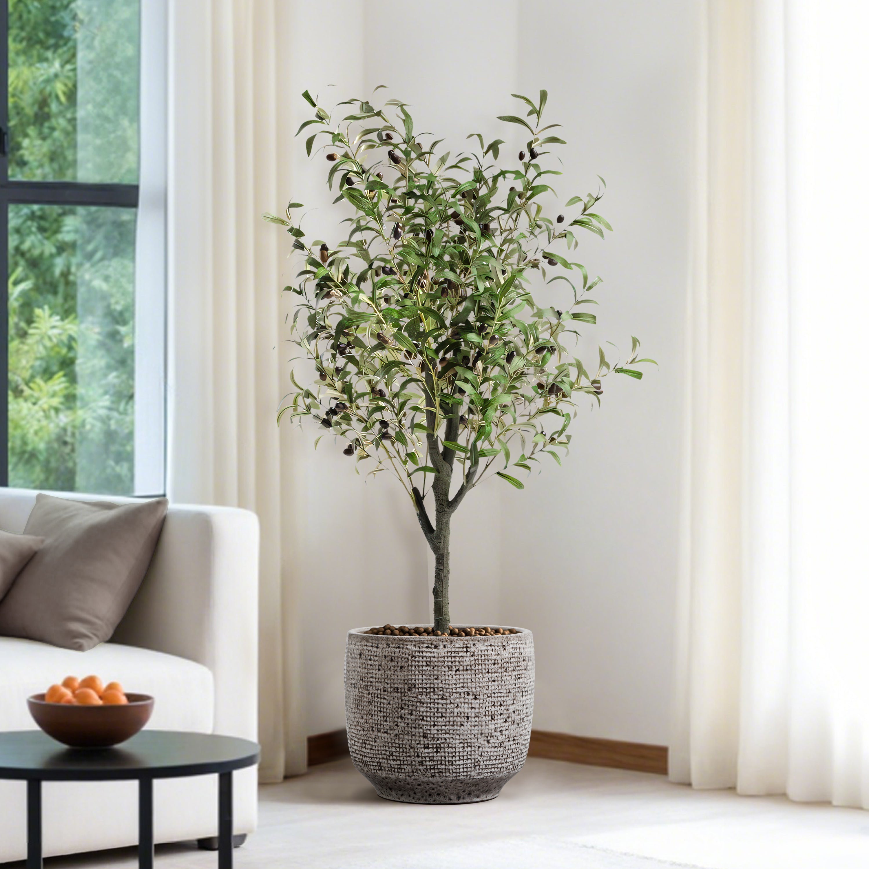 Textured Gray Grid Ceramic Garden Planter Pot, 15.75"