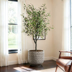 Textured Gray Grid Ceramic Garden Planter Pot, 15.75"