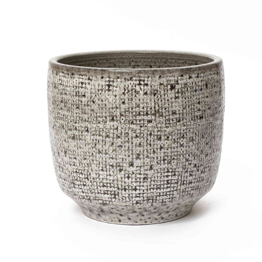 Basin Stone-Textured Ceramic Planter, Grid Gray, 11"