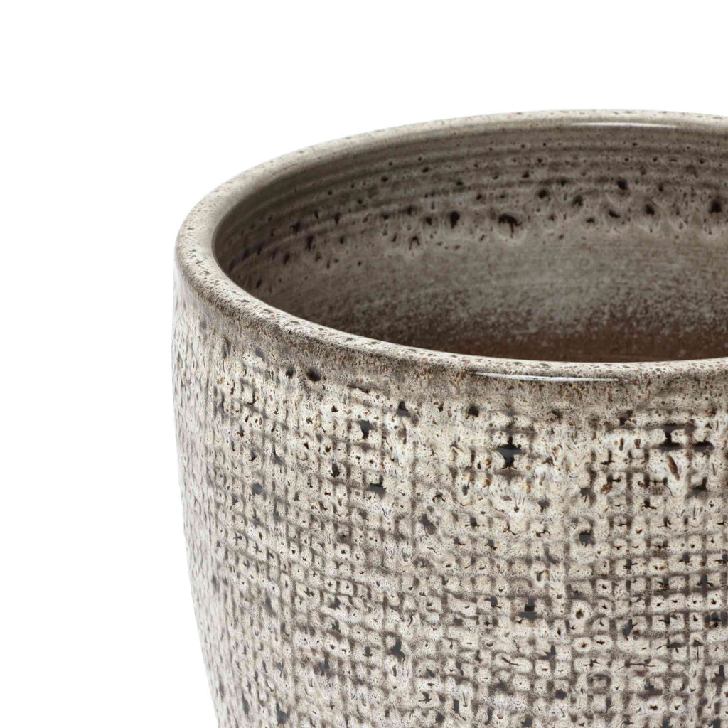 Basin Stone-Textured Ceramic Planter, Grid Gray, 11"