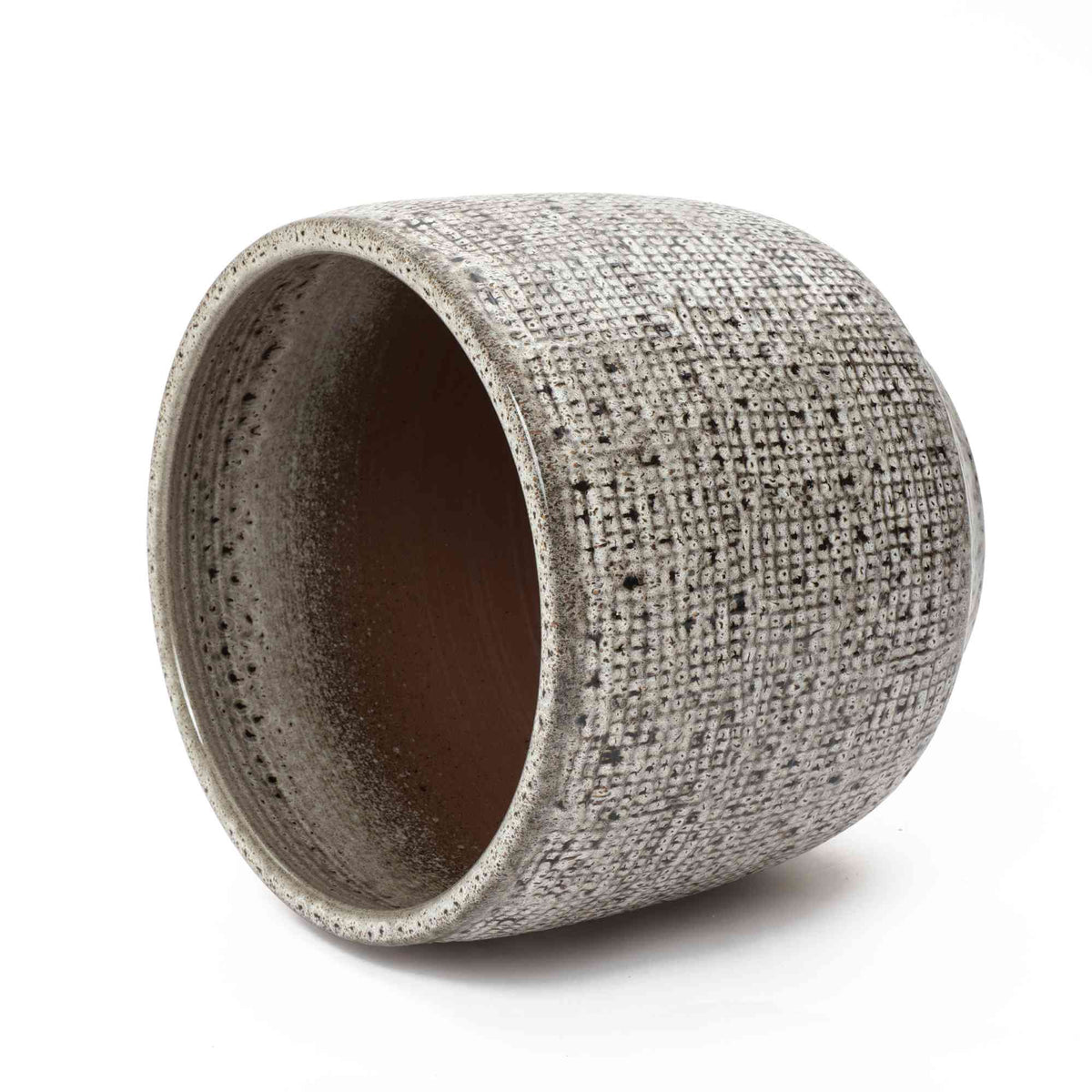 Basin Stone-Textured Ceramic Planter, Grid Gray, 13.5"