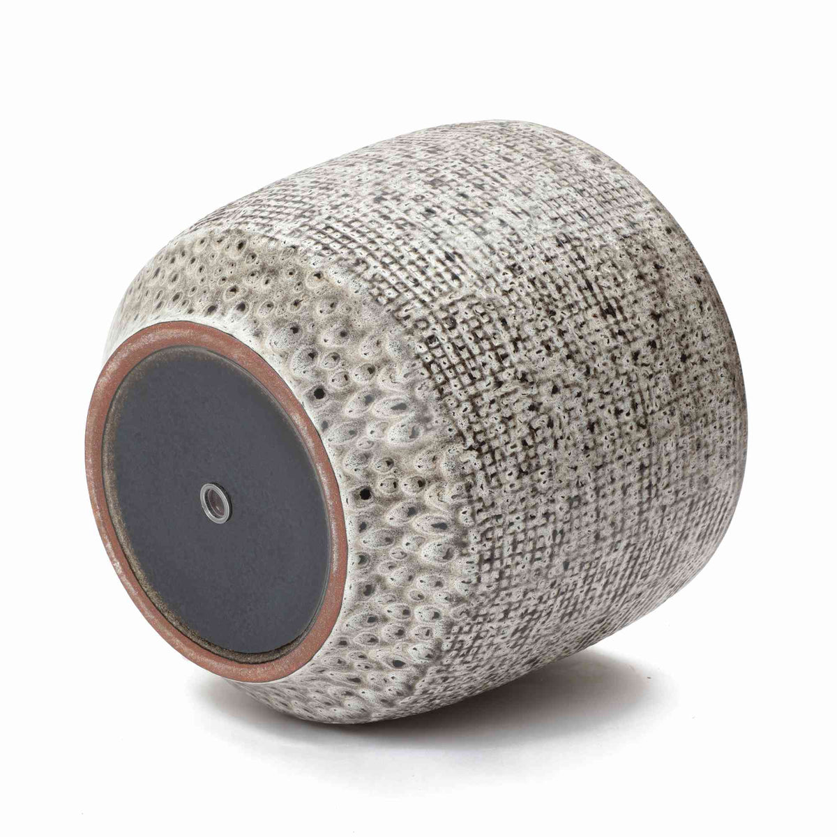Basin Stone-Textured Ceramic Planter, Grid Gray, 11"