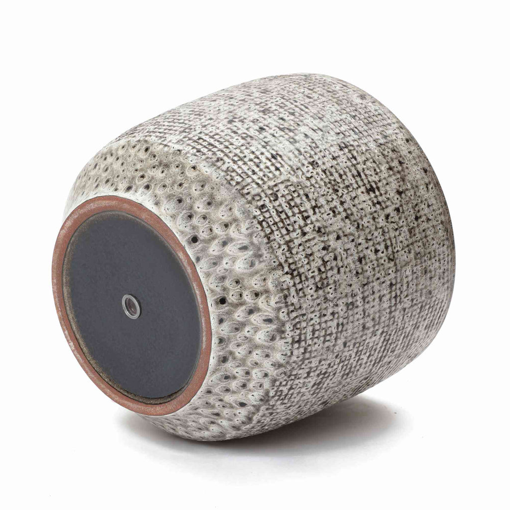 Basin Stone-Textured Ceramic Planter, Grid Gray, 13.5"
