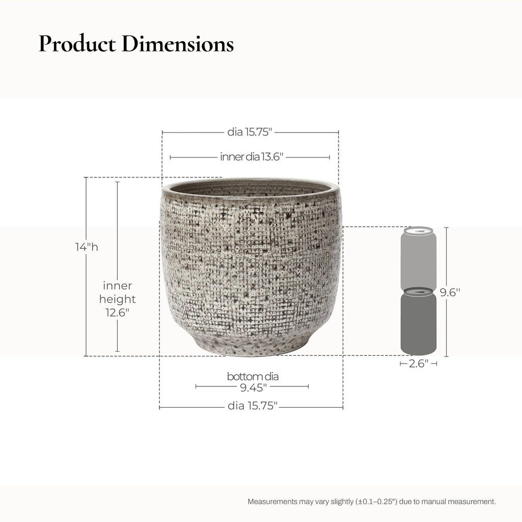 Textured Gray Grid Ceramic Garden Planter Pot, 15.75"