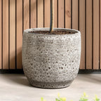 Gray Grid Tabletop Ceramic Indoor Outdoor Planter Pot, 12"