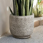 Gray Grid Tabletop Ceramic Indoor Outdoor Planter Pot, 12"