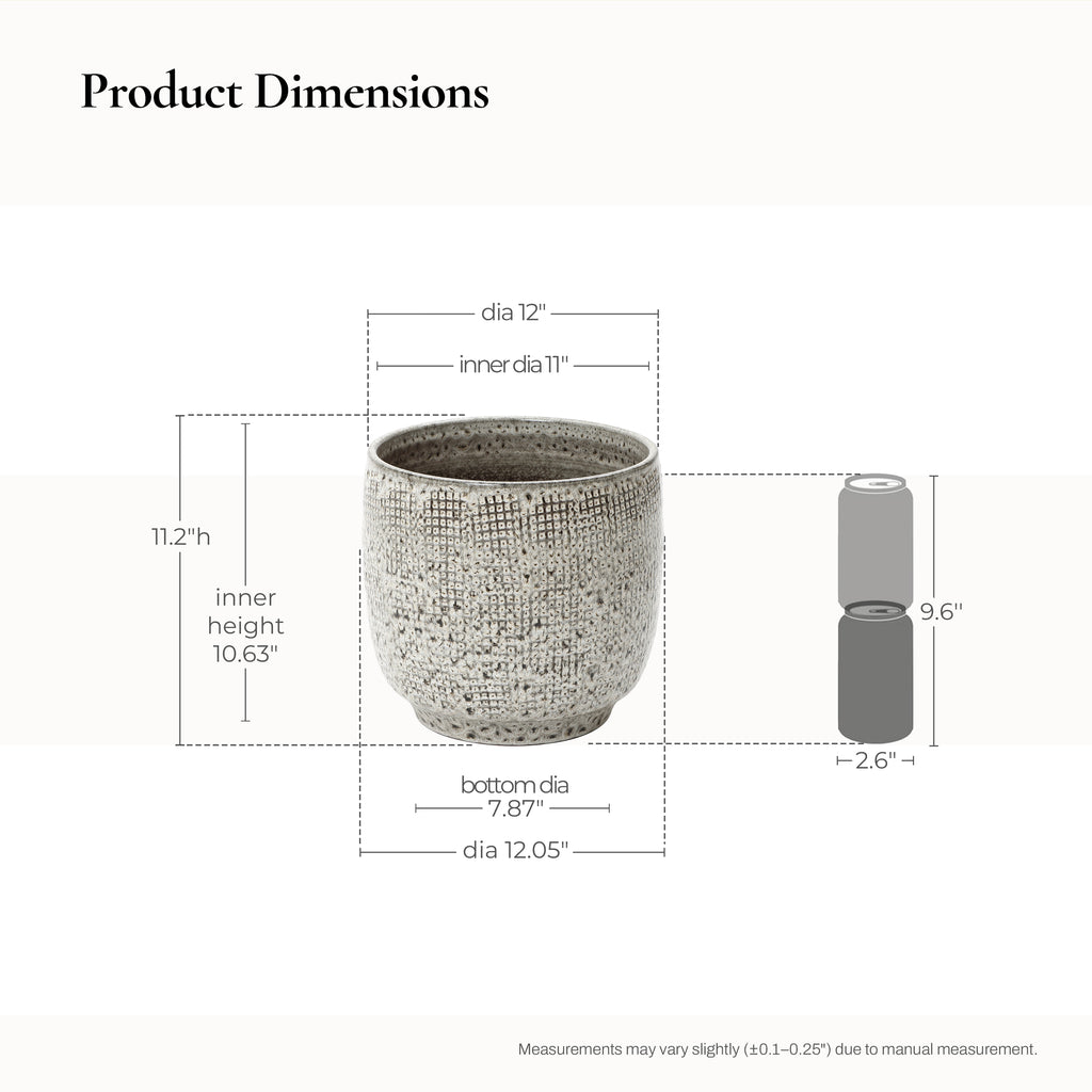 Gray Grid Tabletop Ceramic Indoor Outdoor Planter Pot, 12"