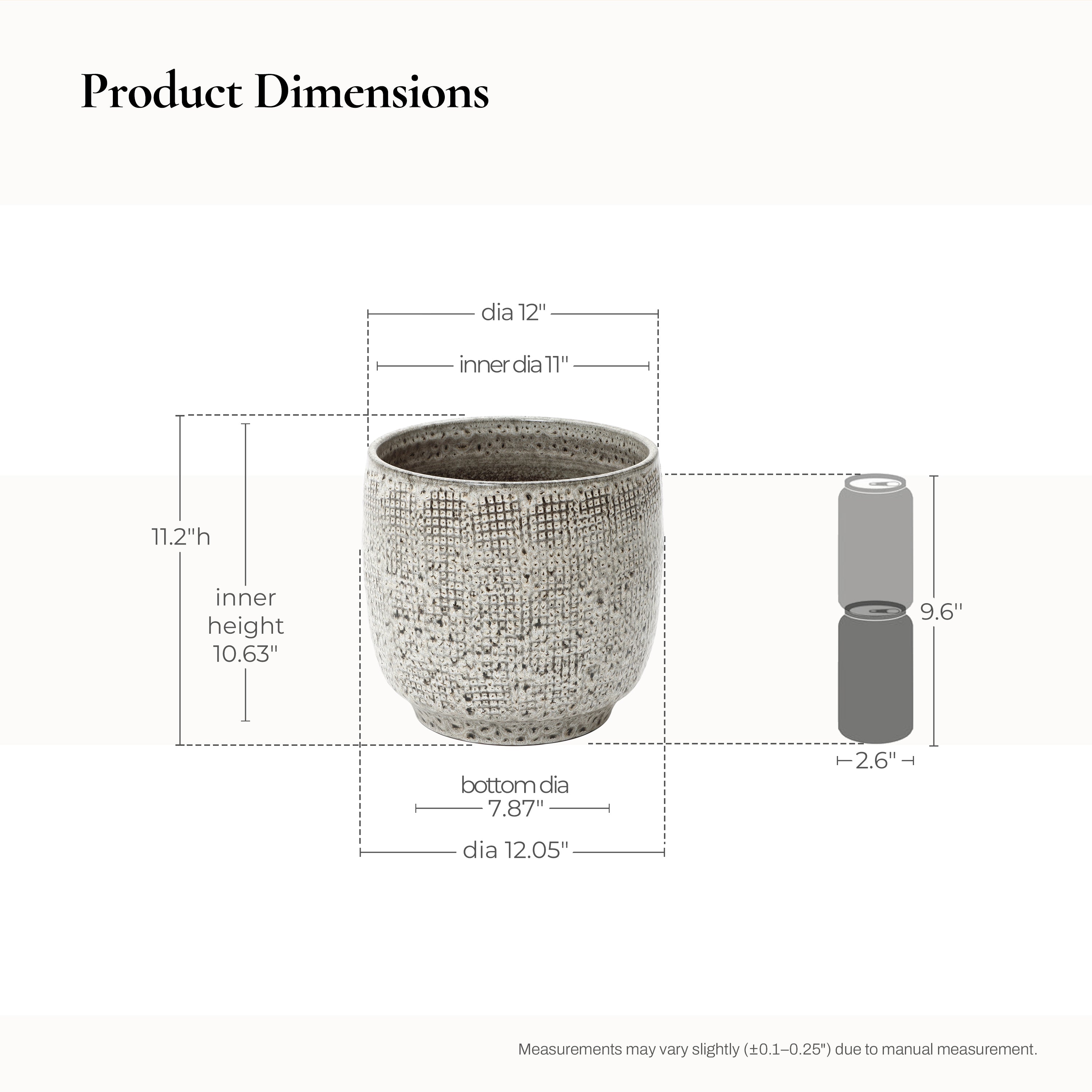 Gray Grid Tabletop Ceramic Indoor Outdoor Planter Pot, 12"